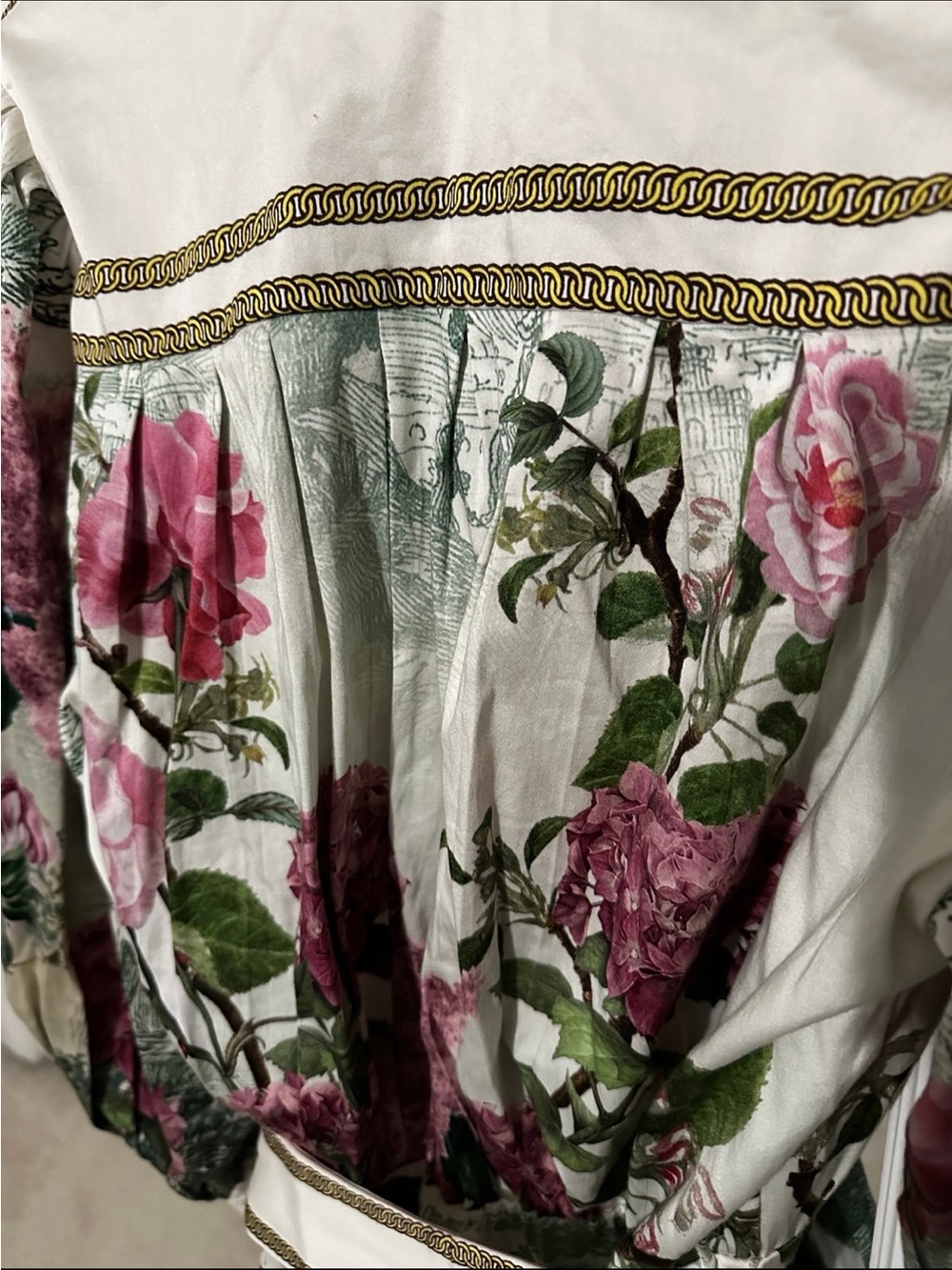 Alice + Olivia White Floral Button-Front Mini Dress with Gold Trim - Picture 8 of 10